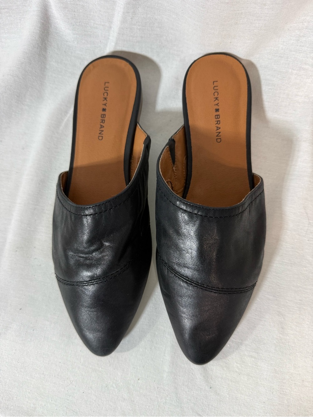 Lucky Brand Black Pointed Leather Slip-On Mules Size 8.5